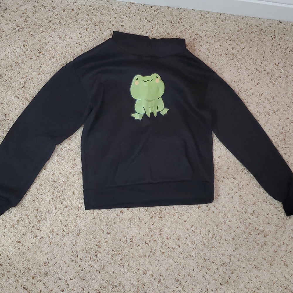 Black Sweatshirt with Green Frog Design